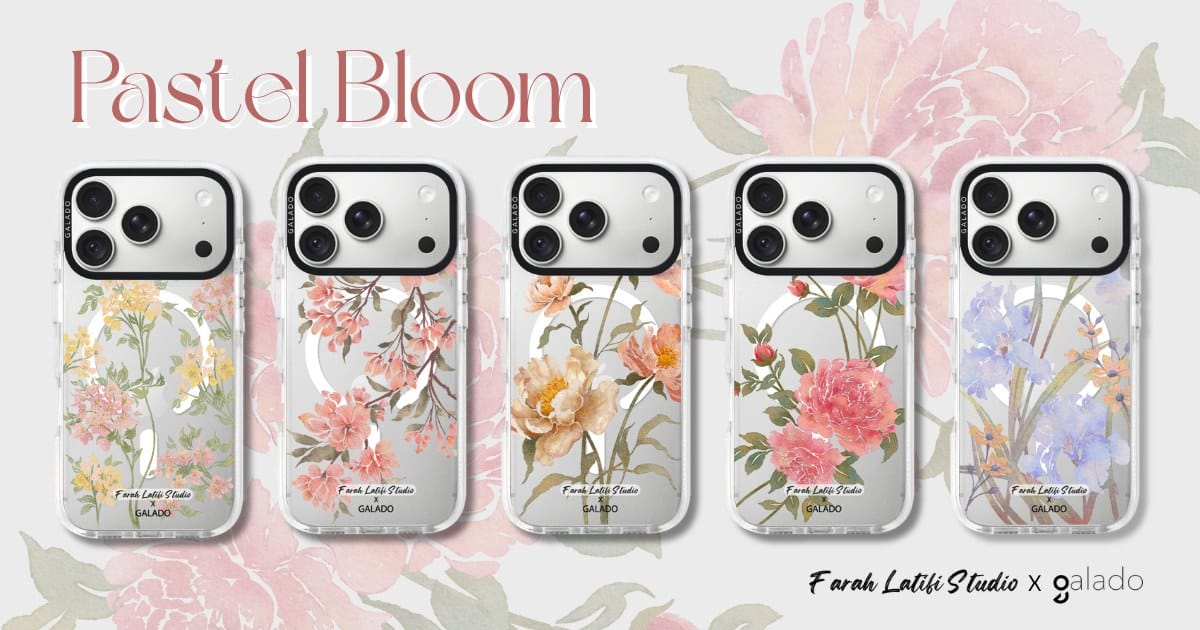 Pastel Bloom, the new Farah Latifi Studio x GALADO collection: Whimsy, Sakura, Peony, Rose and Iris cases