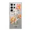 Peony phone case by Farah Latifi Studio, peach and coral peonies on a clear case