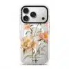 Peony phone case by Farah Latifi Studio, peach and coral peonies on a clear case