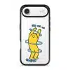 Break The Loop phone case, Kurning stretching through blue hoops with the words Get out of the circle