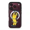 Break The Loop phone case, Kurning stretching through blue hoops with the words Get out of the circle