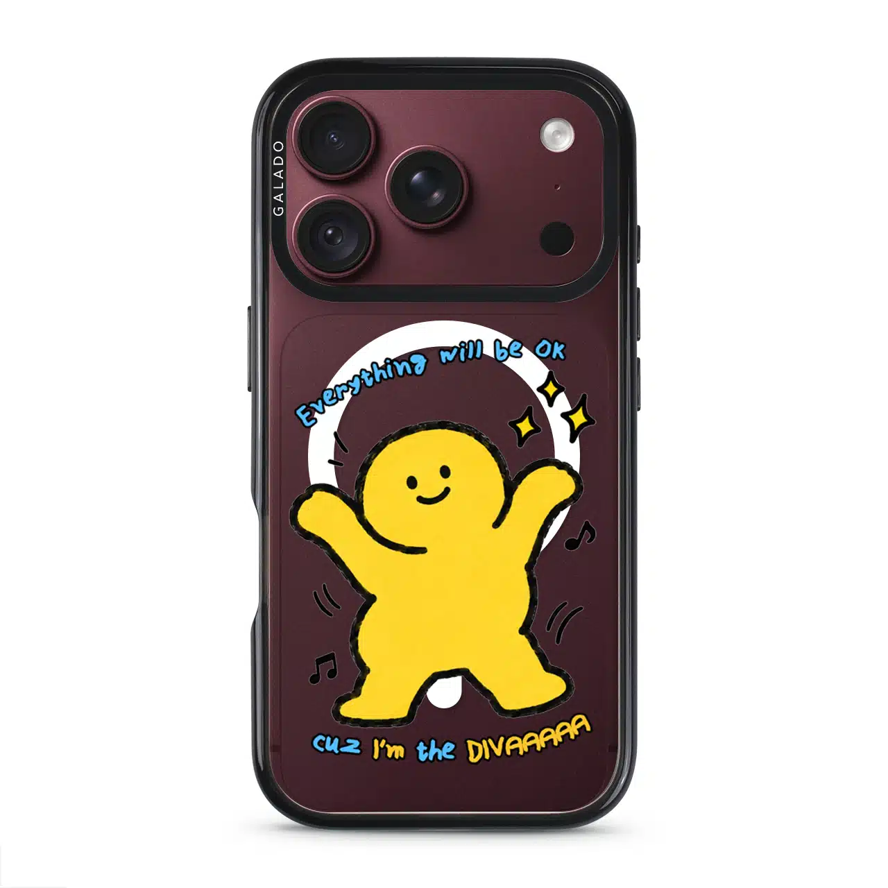 Good Mood Groove phone case, Kurning dancing under the words Everything will be OK with a custom name line