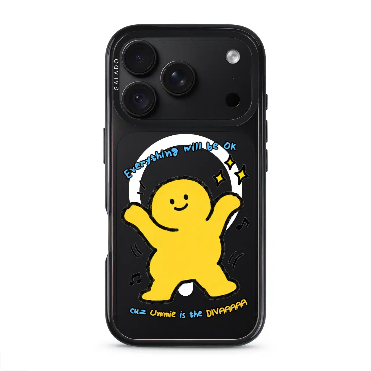 Good Mood Groove phone case, Kurning dancing under the words Everything will be OK with a custom name line