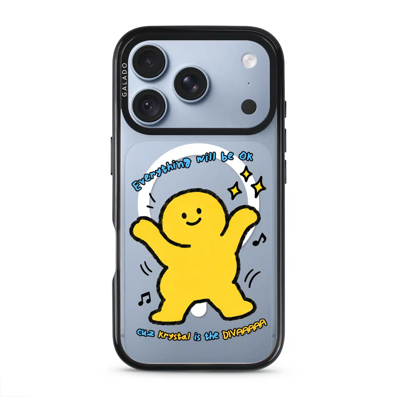 Good Mood Groove phone case, Kurning dancing under the words Everything will be OK with a custom name line
