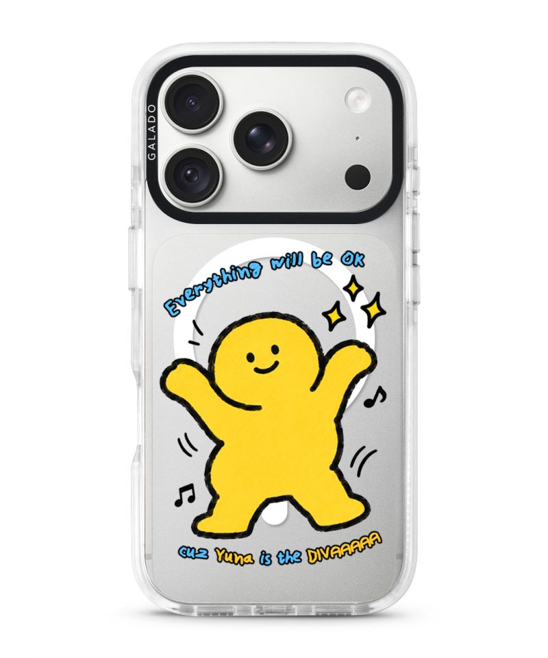 Good Mood Groove phone case, Kurning dancing under the words Everything will be OK with a custom name line