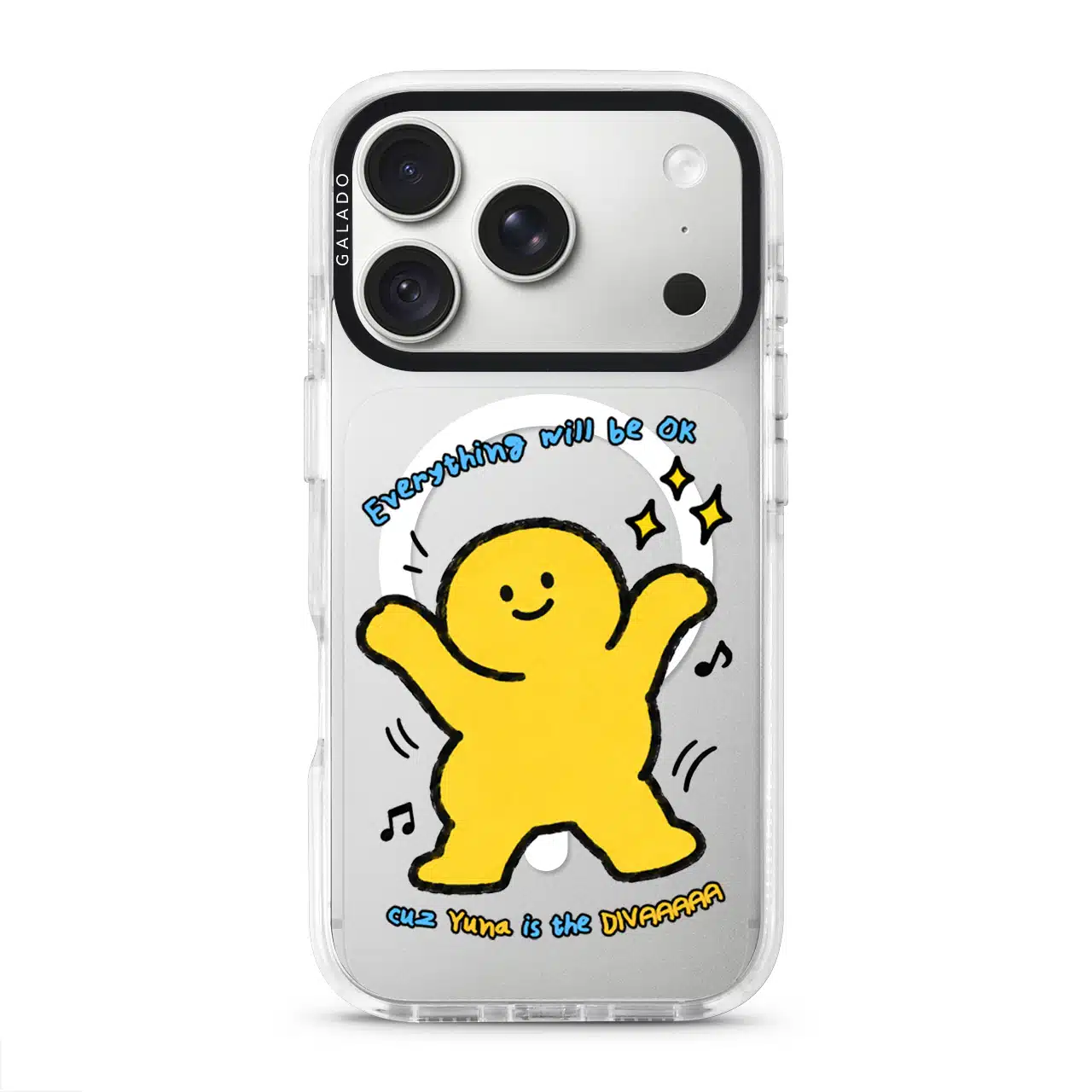 Good Mood Groove phone case, Kurning dancing under the words Everything will be OK with a custom name line
