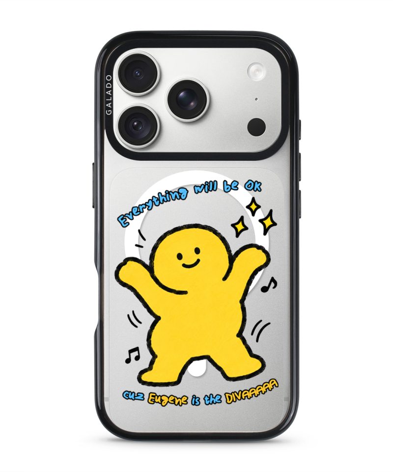 Good Mood Groove phone case, Kurning dancing under the words Everything will be OK with a custom name line