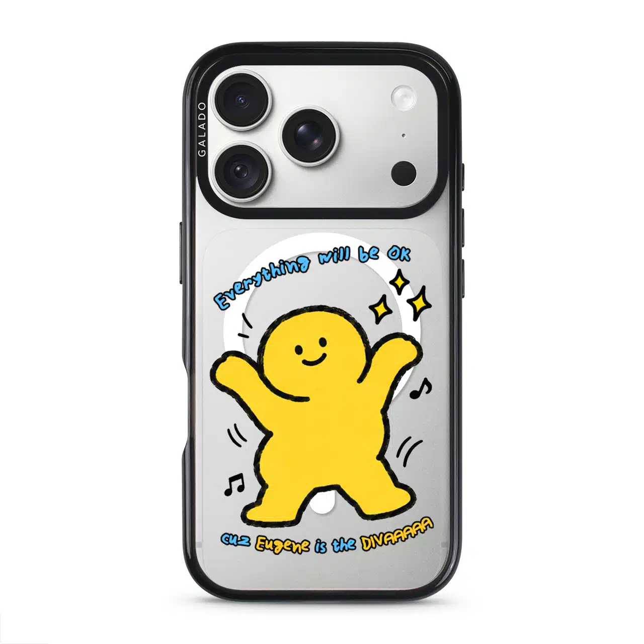 Good Mood Groove phone case, Kurning dancing under the words Everything will be OK with a custom name line