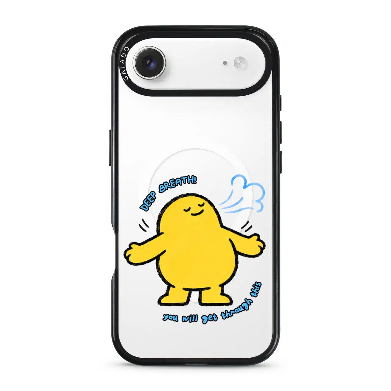 One Deep Breath phone case, Kurning taking a deep breath above the words you will get through this