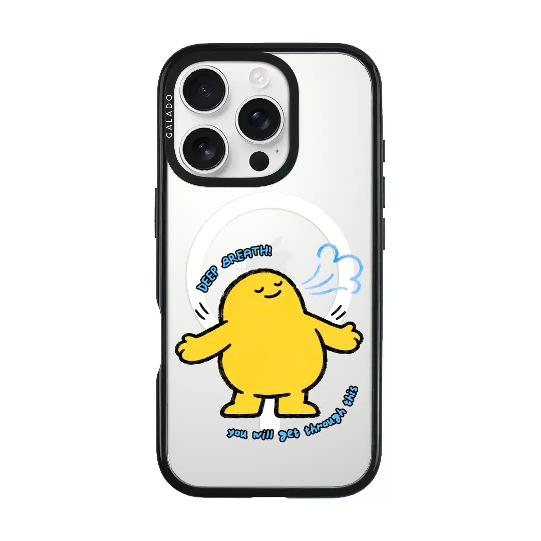 One Deep Breath phone case, Kurning taking a deep breath above the words you will get through this