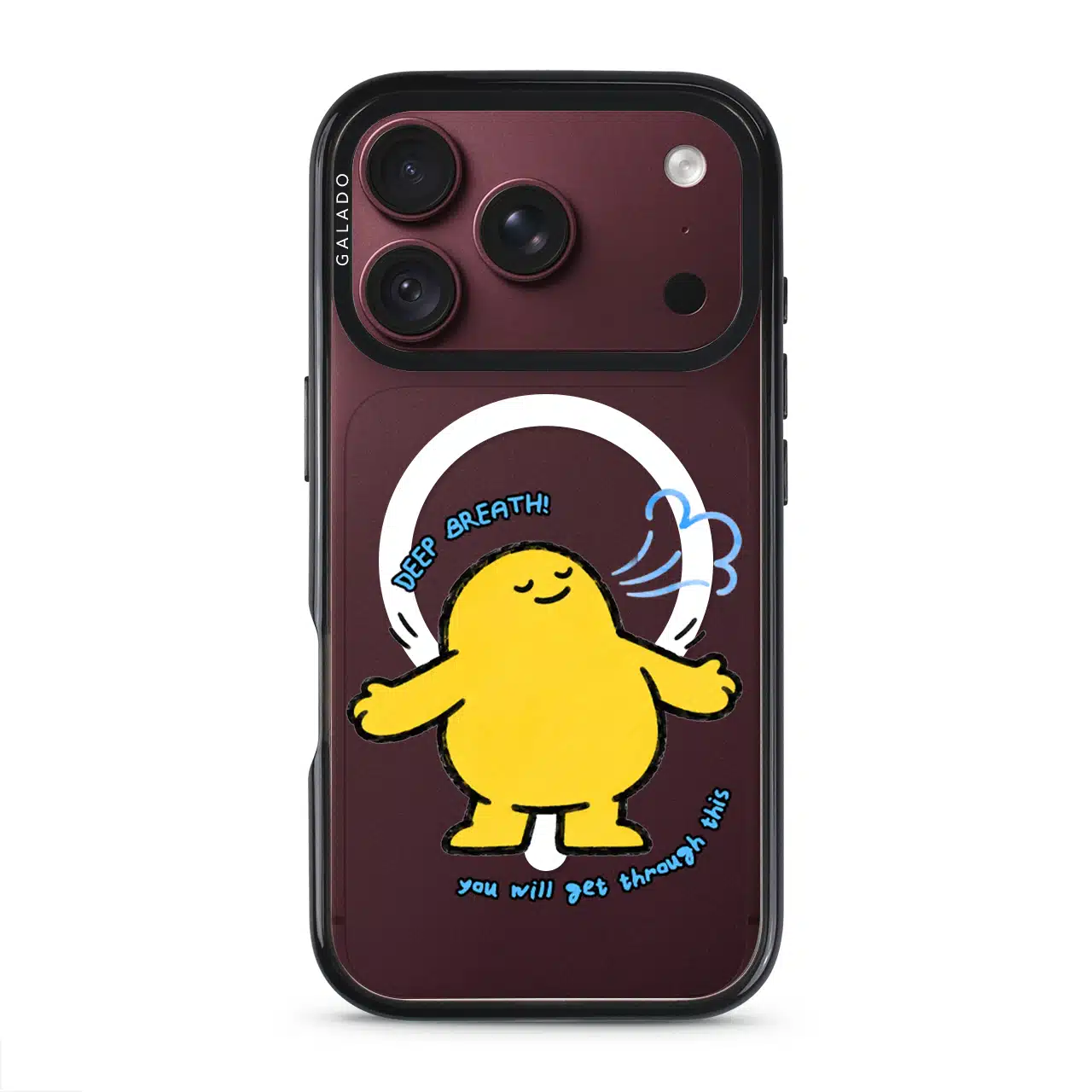 One Deep Breath phone case, Kurning taking a deep breath above the words you will get through this