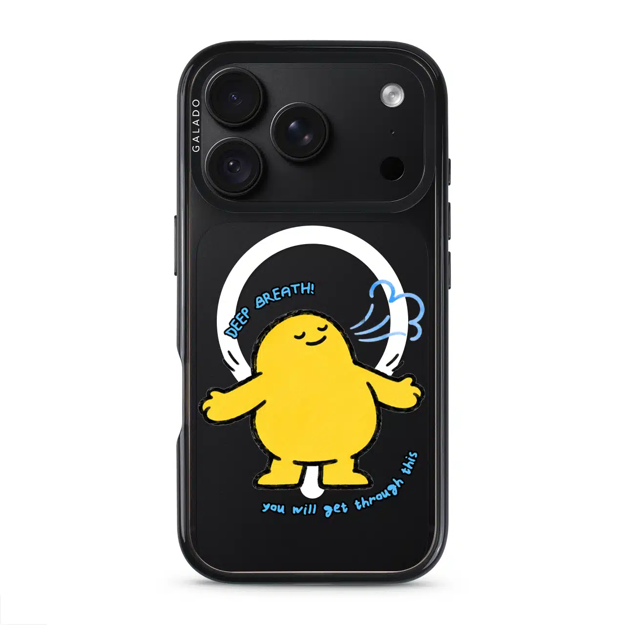 One Deep Breath phone case, Kurning taking a deep breath above the words you will get through this