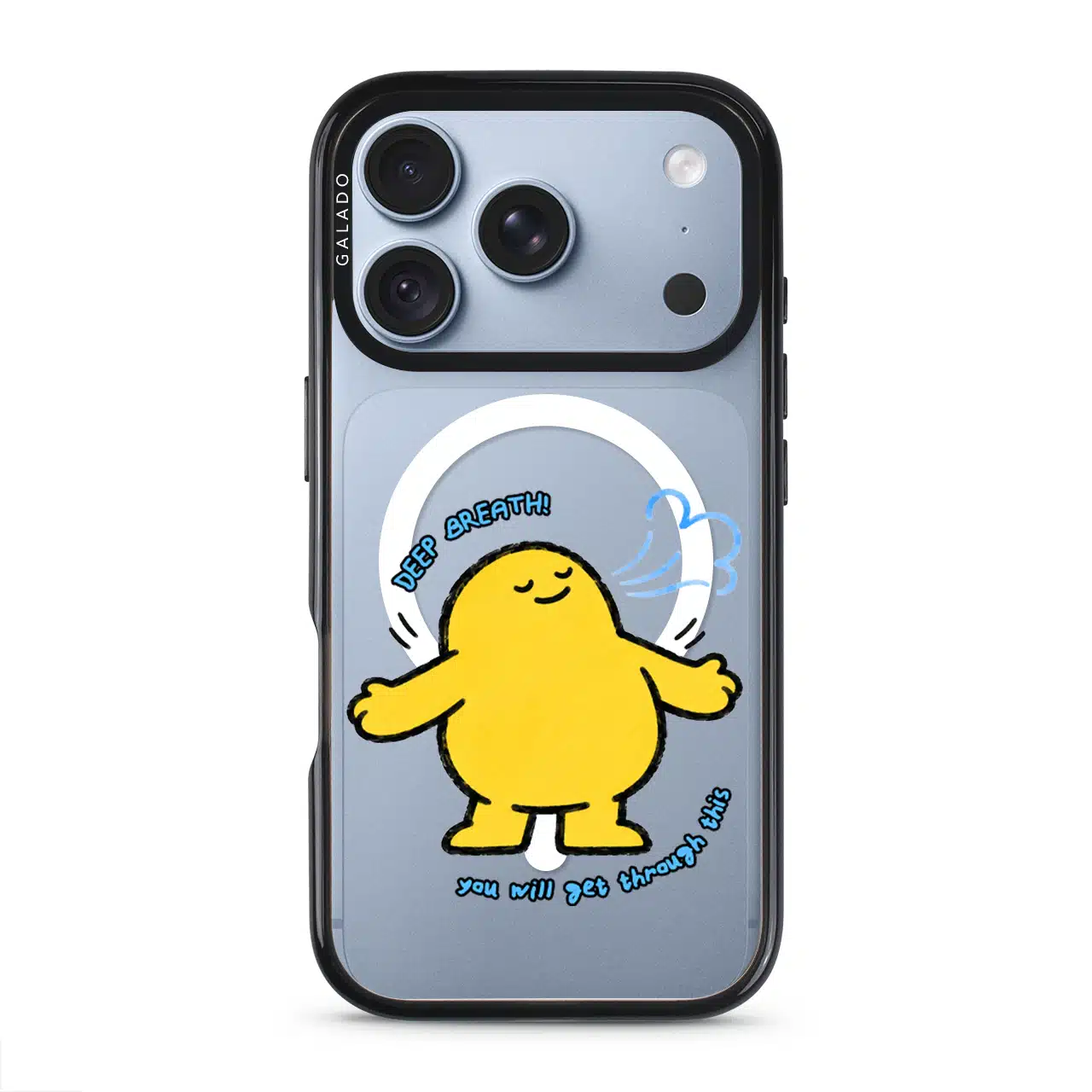 One Deep Breath phone case, Kurning taking a deep breath above the words you will get through this