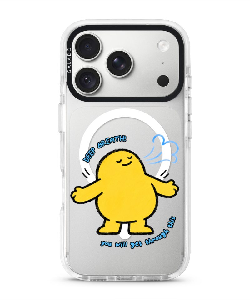 One Deep Breath phone case, Kurning taking a deep breath above the words you will get through this