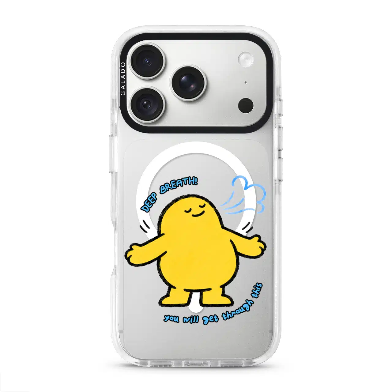 One Deep Breath phone case, Kurning taking a deep breath above the words you will get through this