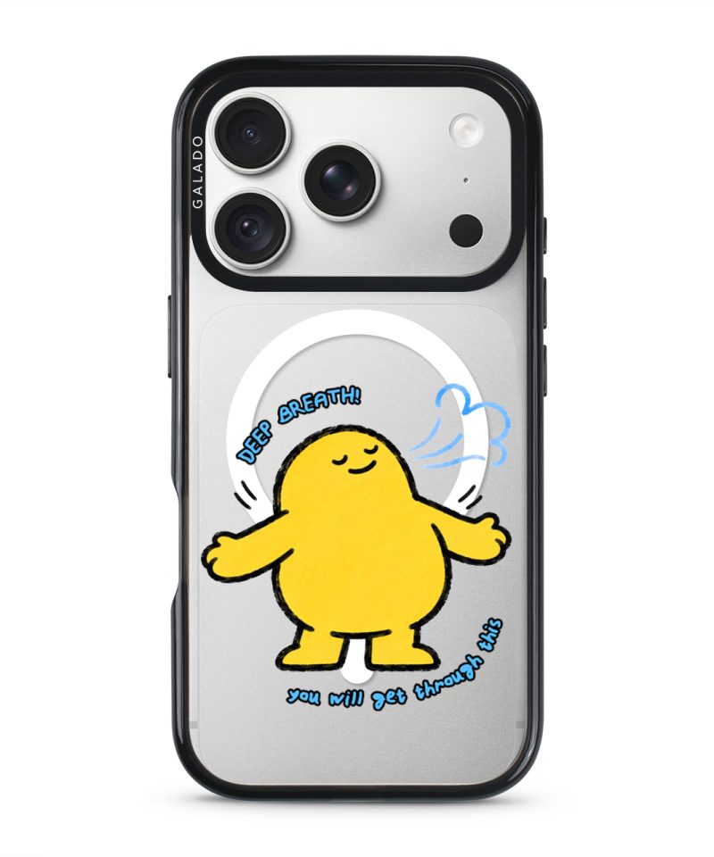 One Deep Breath phone case, Kurning taking a deep breath above the words you will get through this