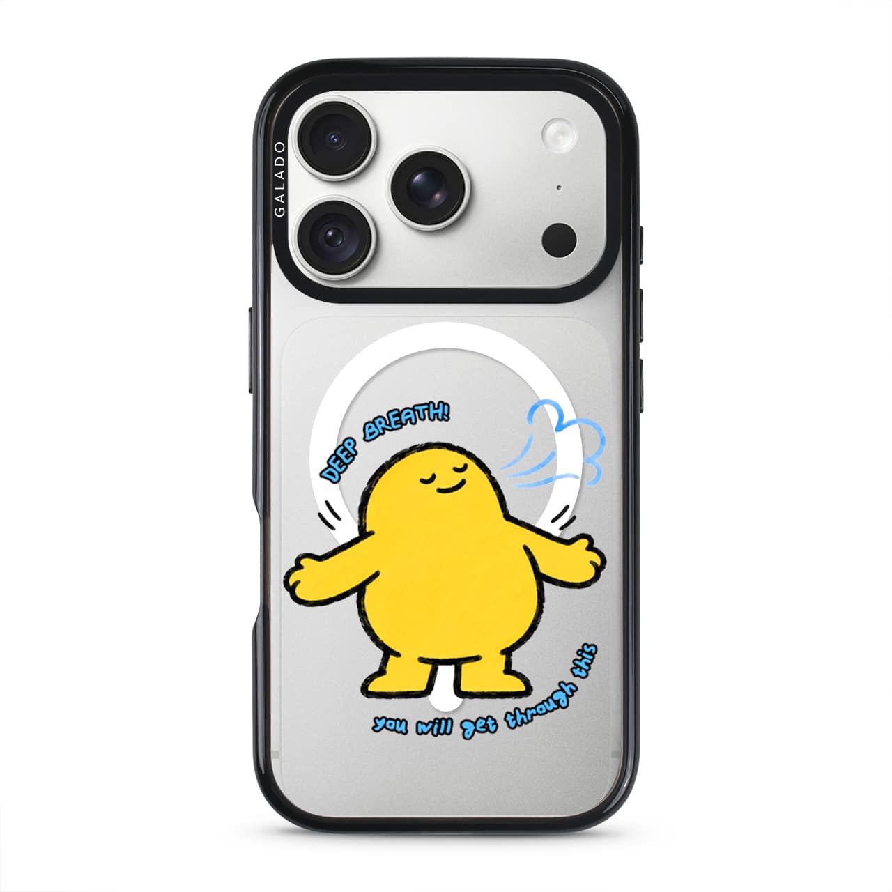 Kurning's Notes One Deep Breath phone case on a clear GALADO ProGuard case