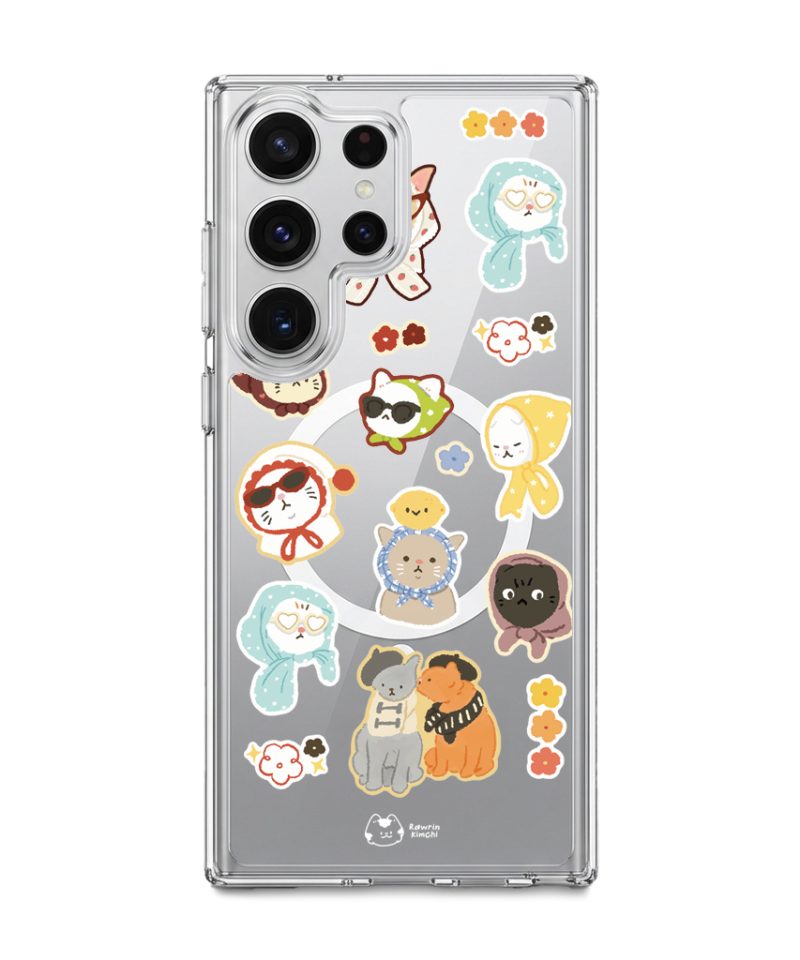 Babushka Cats phone case by Rawrin Kimchi, a pattern of little cats in their own outfits