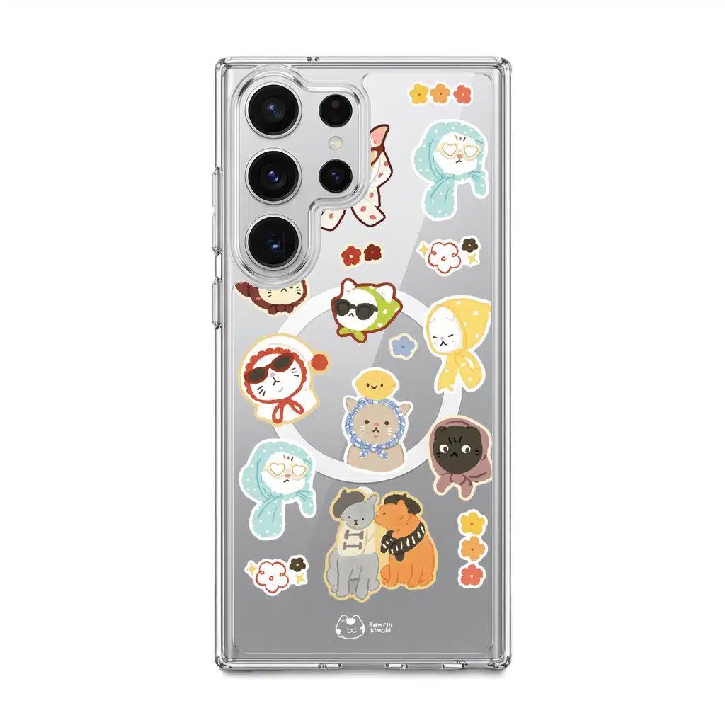Babushka Cats phone case by Rawrin Kimchi, a pattern of little cats in their own outfits