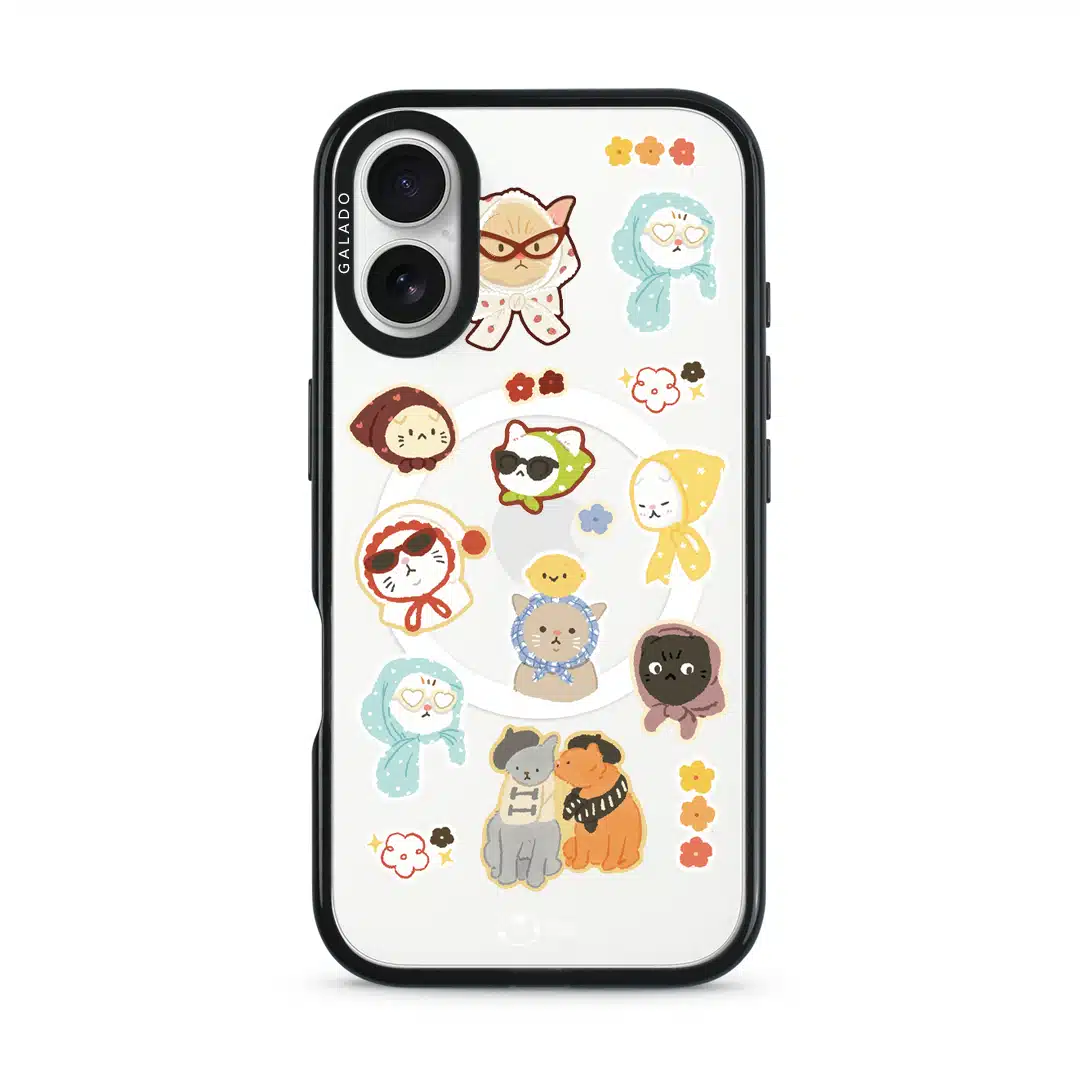 Babushka Cats phone case by Rawrin Kimchi, a pattern of little cats in their own outfits