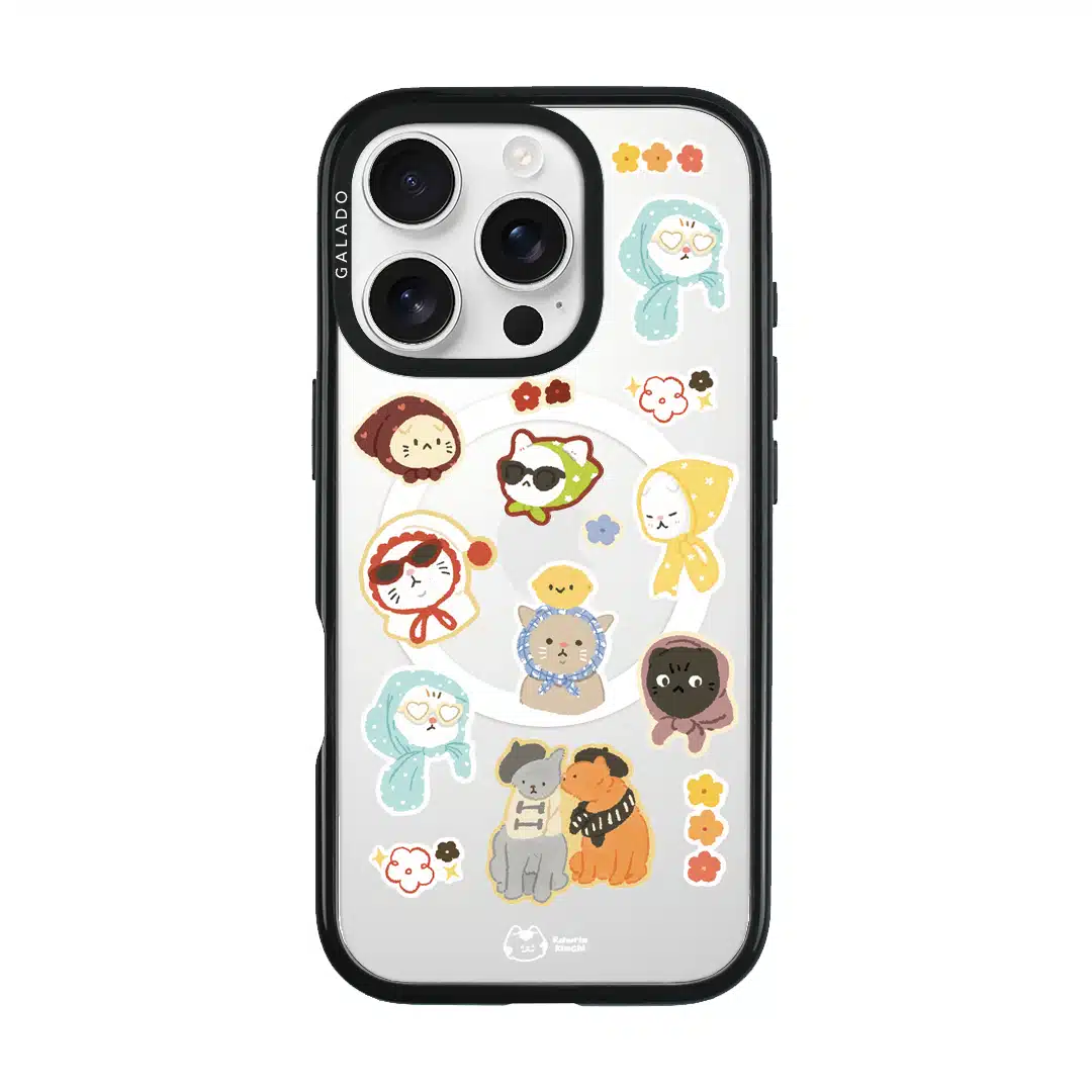 Babushka Cats phone case by Rawrin Kimchi, a pattern of little cats in their own outfits