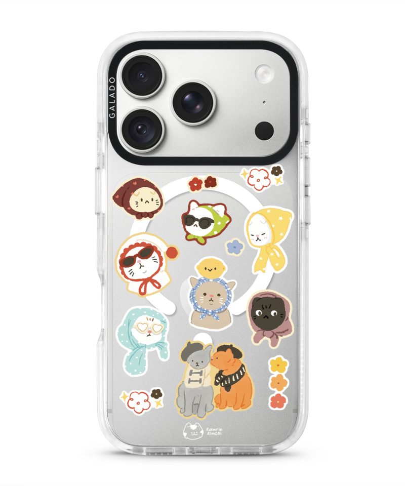Babushka Cats phone case by Rawrin Kimchi, a pattern of little cats in their own outfits