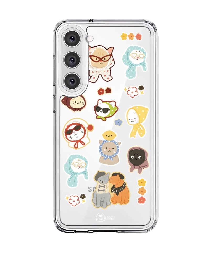 Babushka Cats phone case by Rawrin Kimchi, a pattern of little cats in their own outfits
