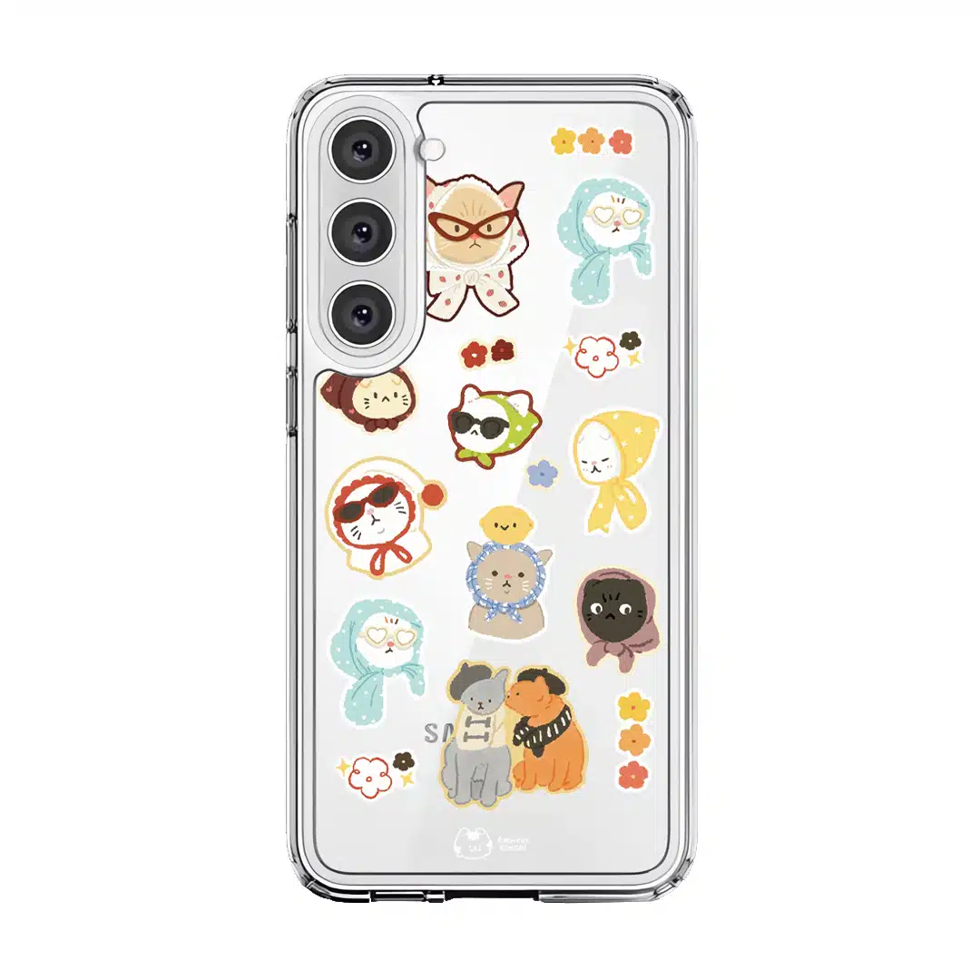 Babushka Cats phone case by Rawrin Kimchi, a pattern of little cats in their own outfits