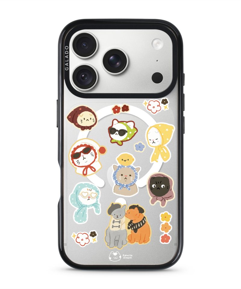 Babushka Cats phone case by Rawrin Kimchi, a pattern of little cats in their own outfits