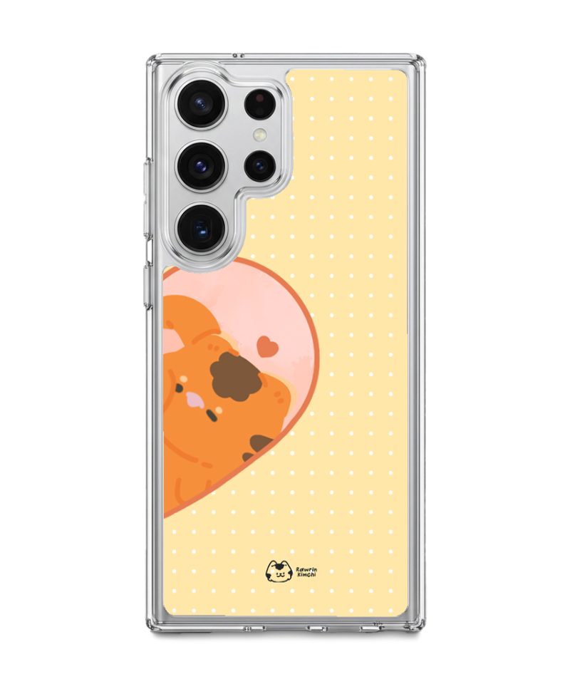 Kimchi Couple Case by Rawrin Kimchi, Kimchi inside half a heart on a yellow case