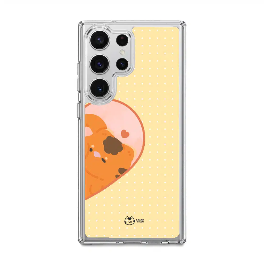 Kimchi Couple Case by Rawrin Kimchi, Kimchi inside half a heart on a yellow case