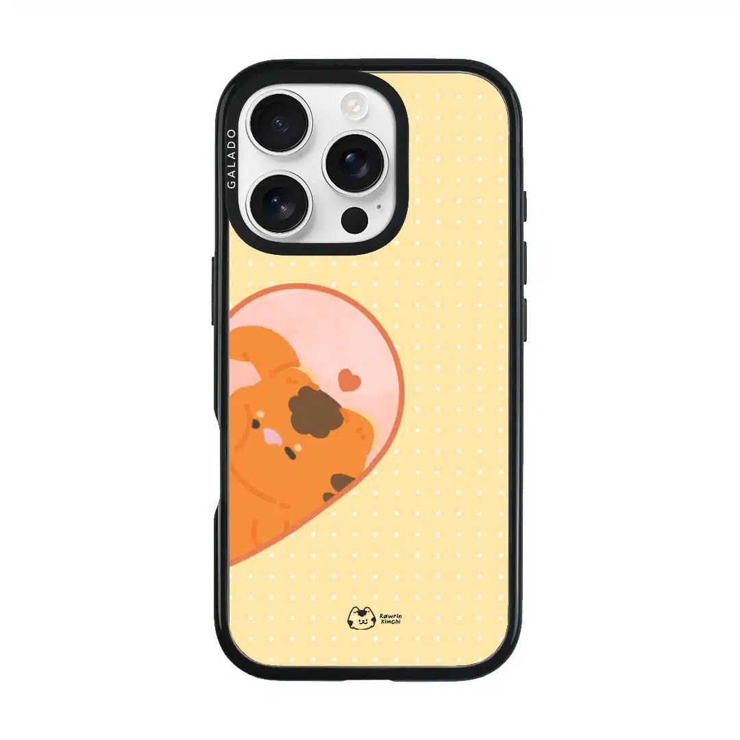 Kimchi Couple Case by Rawrin Kimchi, Kimchi inside half a heart on a yellow case