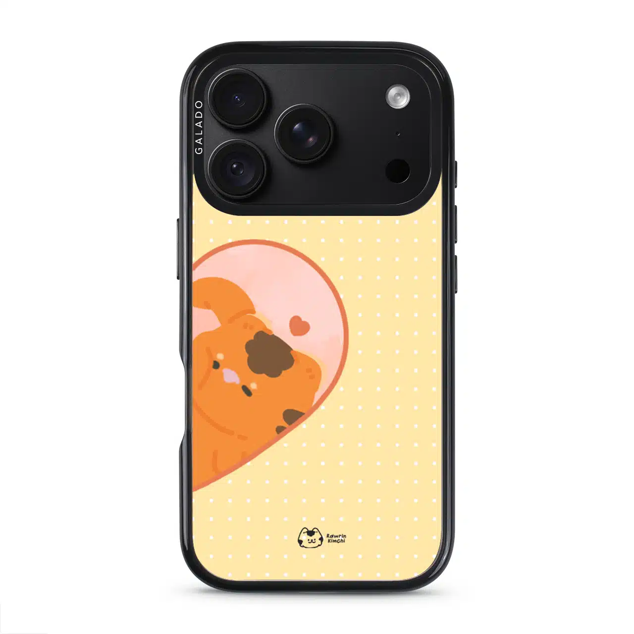 Kimchi Couple Case by Rawrin Kimchi, Kimchi inside half a heart on a yellow case