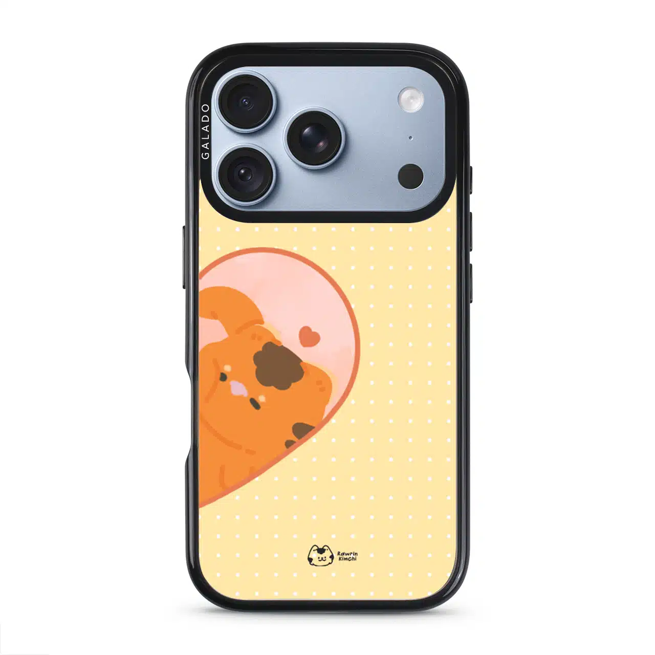Kimchi Couple Case by Rawrin Kimchi, Kimchi inside half a heart on a yellow case