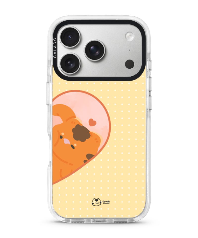 Kimchi Couple Case by Rawrin Kimchi, Kimchi inside half a heart on a yellow case