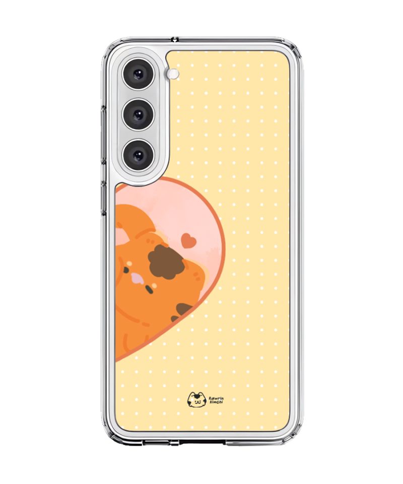 Kimchi Couple Case by Rawrin Kimchi, Kimchi inside half a heart on a yellow case