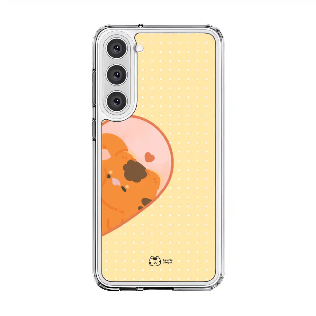 Kimchi Couple Case by Rawrin Kimchi, Kimchi inside half a heart on a yellow case