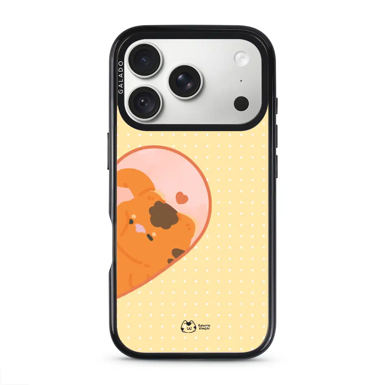 Kimchi Couple Case by Rawrin Kimchi, Kimchi inside half a heart on a yellow case