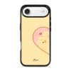 Tamago Couple Case by Rawrin Kimchi, Tamago inside half a heart on a yellow case