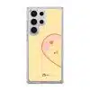 Tamago Couple Case by Rawrin Kimchi, Tamago inside half a heart on a yellow case