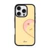 Tamago Couple Case by Rawrin Kimchi, Tamago inside half a heart on a yellow case