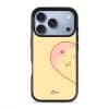 Tamago Couple Case by Rawrin Kimchi, Tamago inside half a heart on a yellow case